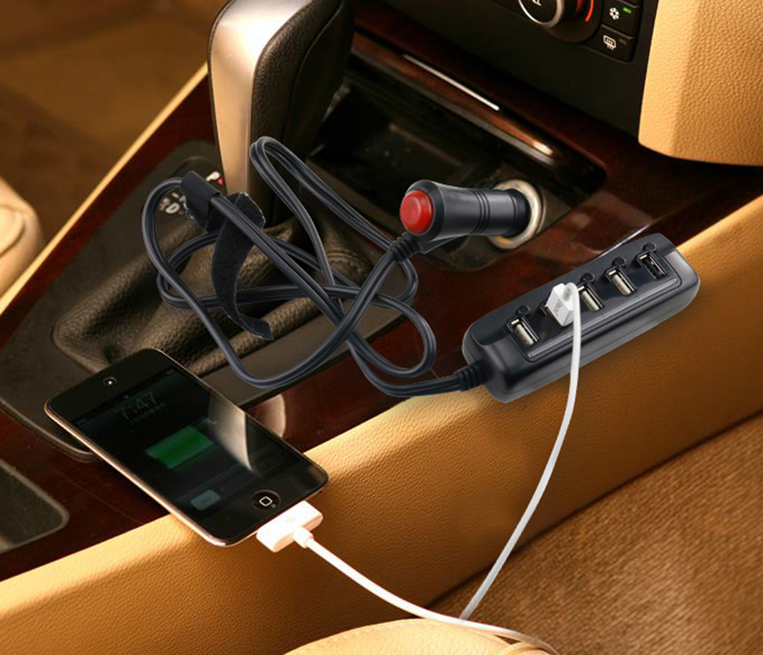 QCF584 QC 3.0 Car Charger with 4 Normal USB Port